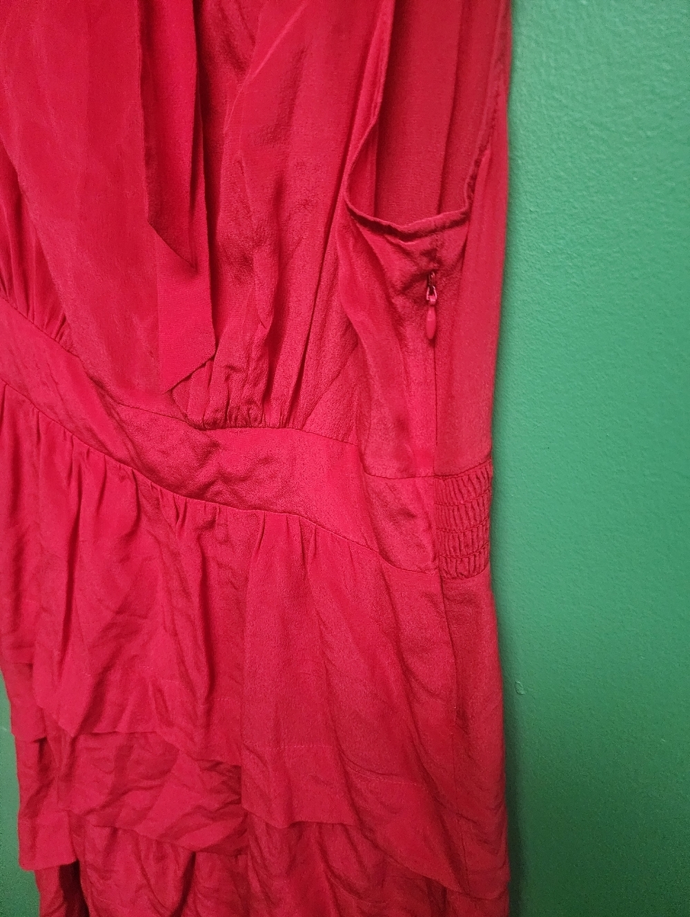 Girls from Savoy 100% Silk Ruffle Dress Coral Red Tie Neck Size 8 - Picture 4 of 6